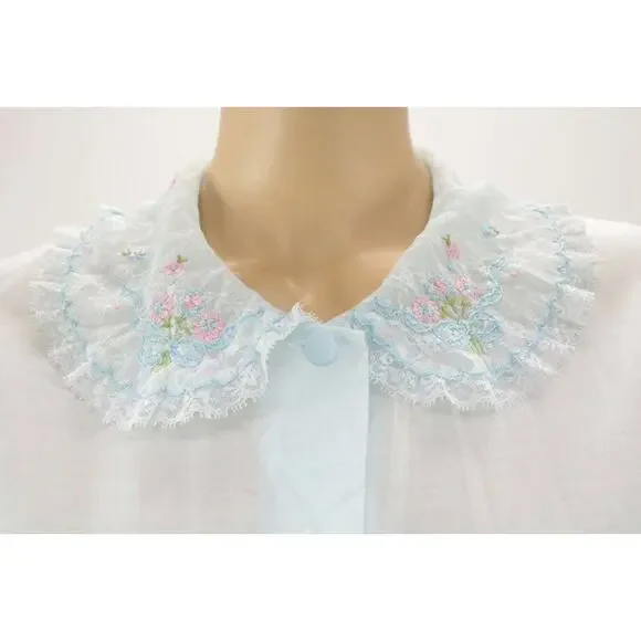 Vintage Sears House coat Robe Blue Cotton Blend Medium Button Front Girly Granny - Picture 7 of 9